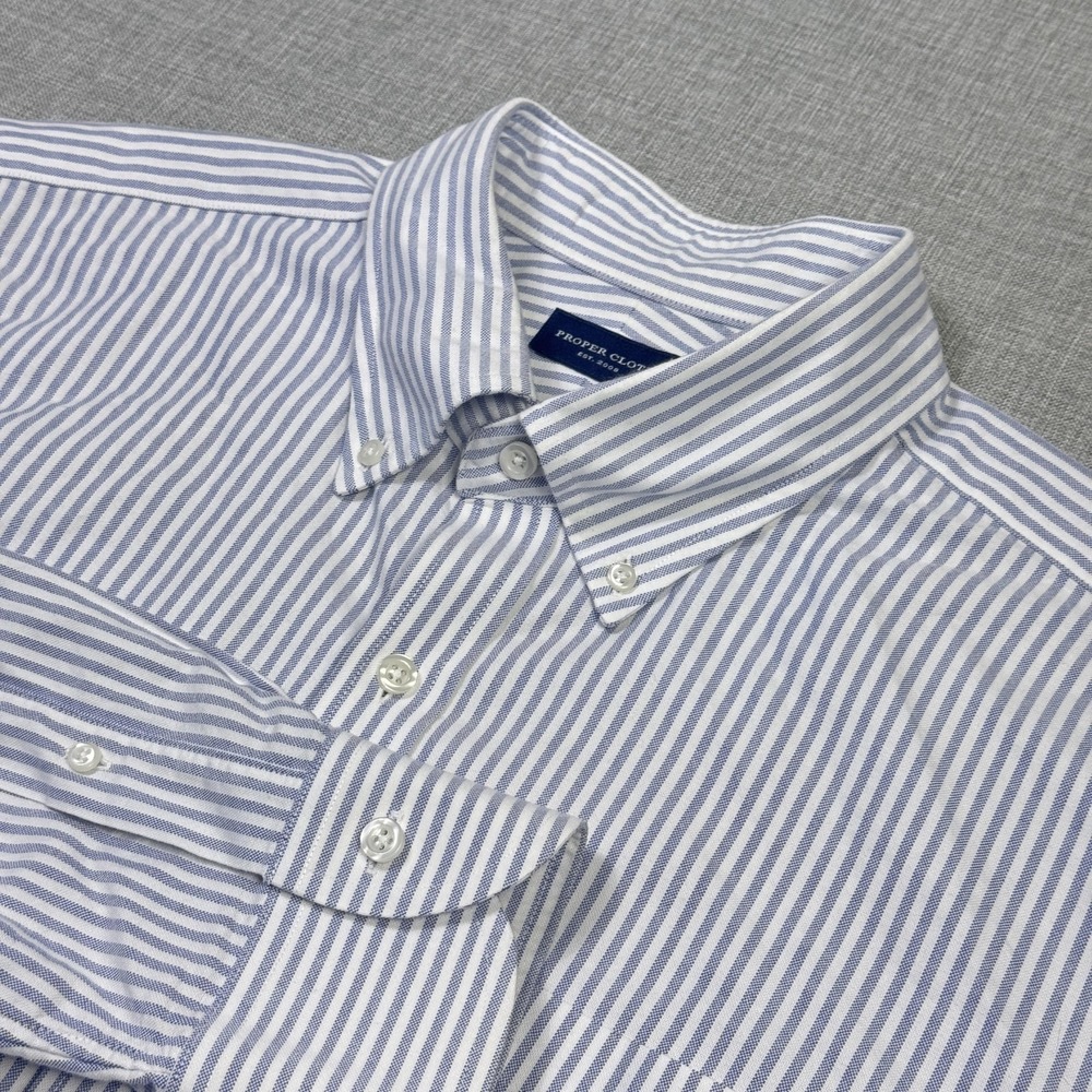 Proper Cloth Button-Down Dress Shirt Mens 19.25 White Blue Striped Cotton